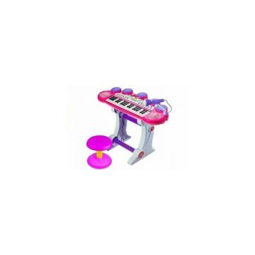 Orga electrica pentru copii, cu stativ, scaun, microfon si slot USB, LeanToys, roz, 3466