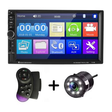 Resigilat MP5 Player Auto Universal 7018B, WinCE, Camera Marsarier, Ecran HD Touch 7 inch, Comenzi Volan, Telecomanda, MirrorLink, Bluetooth