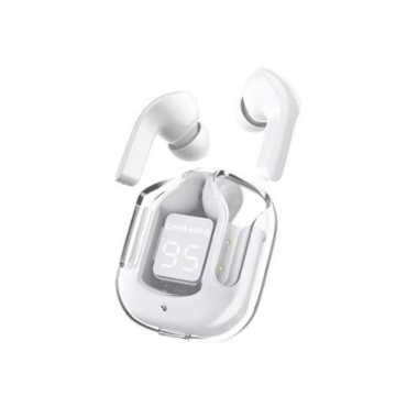 Casti Wireless In Ear, Bluetooth 5.1, Latenta Scazuta, Control Tactil Inteligent, Afisaj Digital LED, Microfon, Anulare Zgomot, Power Bank Incorporat, Waterproof, Alb