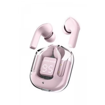 Casti Wireless In Ear, Bluetooth 5.1, Latenta Scazuta, Control Tactil Inteligent, Afisaj Digital LED, Microfon, Anulare Zgomot, Power Bank Incorporat, Waterproof, Roz