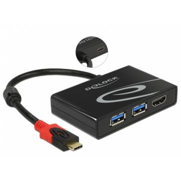 Adaptor USB 3.1 tip C la 2 x USB-A + 1 x HDMI-A (DP Alt Mode) 4K 30 Hz, Delock 62854