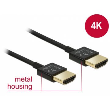 Cablu HDMI 4K High Speed cu Ethernet T-T 3D 2m Slim Premium, Delock 84773