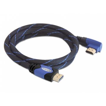 Cablu HDMI 4K v1.4 unghi 90 grade T-T 3m albastru, Delock 82957