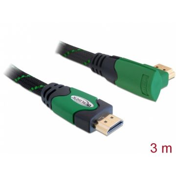 Cablu HDMI 4K v1.4 unghi 90 grade T-T 3m Verde, Delock 82953