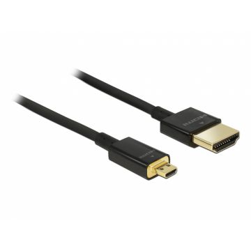 Cablu HDMI la micro HDMI-D T-T 3D 4K 0.5m Slim Premium, Delock 84788