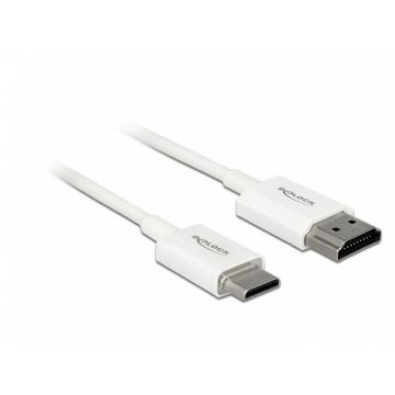 Cablu HDMI la mini HDMI-C T-T 3D 4K 1m Slim Premium Alb, Delock 85142