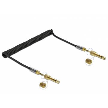 Cablu spiralat jack stereo 3.5mm 3 pini T-T + adaptor 6.35mm 2m, Delock 85837