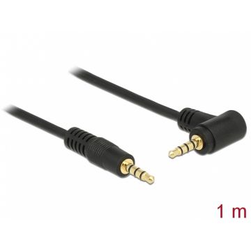 Cablu Stereo Jack 3.5 mm 4 pini unghi 1m T-T Negru, Delock 84737