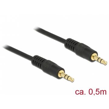 Cablu stereo jack 3.5mm 3 pini Negru T-T 0.5m, Delock 83742