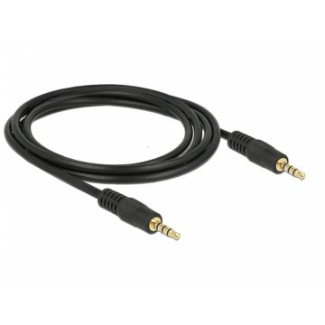 Cablu stereo jack 3.5mm 4 pini Negru T-T 2m, Delock 83436