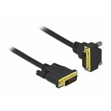 Cablu DVI-D Dual Link 24+1 pini drept/unghi 90 grade T-T 2m Negru, Delock 85894
