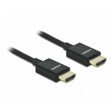 Cablu HDMI coaxial 48 Gbps 8K@60Hz HDR + eARC T-T 2m Negru, Delock 85385