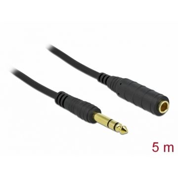 Cablu prelungitor audio jack stereo 6.3mm 3 pini T-M 5m Negru, Delock 86767