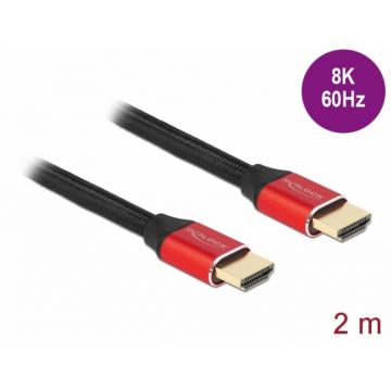 Cablu Ultra High Speed HDMI 48 Gbps 8K60Hz/4K240Hz 2m Rosu Certificat, Delock 85774