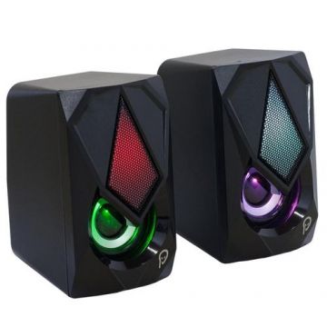 Boxe Gaming 2.0 SPACER SPB-STORM, 6W RMS, USB/Jack 3.5mm, iluminare LED RGB (Negru)