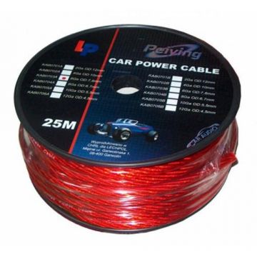 Cablu de putere din cupru 8GA, 8.31 x 6.7 mm, 25 m, Rosu
