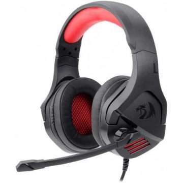 Casti Gaming Redragon Theseus, Jack 3.5 mm, Microfon, iluminare LED rosu (Negru)