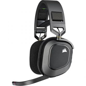 Casti Gaming Wireless Corsair HS80 RGB Carbon, iluminare RGB, USB, Dolby Atmos (Negru)