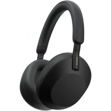 Casti Over the Ear Sony WH-1000XM5B, Wireless, Bluetooth, Noise cancelling, Autonomie baterie 30 ore, Microfon, Negru