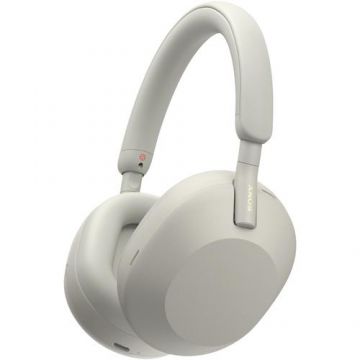 Casti Over the Ear Sony WH-1000XM5S, Wireless, Bluetooth, Noise cancelling, Autonomie baterie 30 ore, Microfon, Argintiu