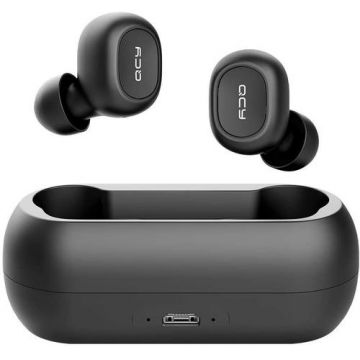 Casti True Wireless QCY T1C, Bluetooth 5.0, Microfon, Control Tactil, IPX4 (Negru)