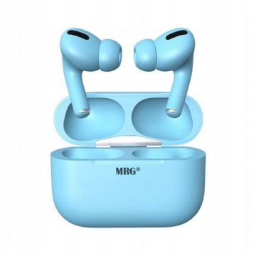 Casti Bluetooth MRG MinPods3, Cu carcasa, Display LCD, Albastru
