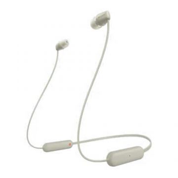 Casti In-Ear Sony WI-C100C, Wireless, Bluetooth, IPX4, Microfon, Fast pair, Autonomie 25 ore, Bej