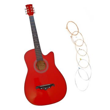 Chitara clasica din lemn IdeallStore®, Red Raven, 95 cm, model Cutaway, rosie, corzi incluse