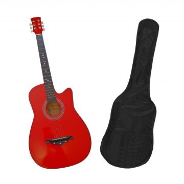 Chitara clasica din lemn IdeallStore®, Red Raven, 95 cm, model Cutaway, rosie, husa inclusa