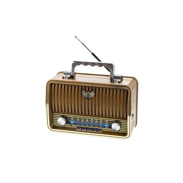 Radio Portabil Retro MD-1909BT, Acumulator Incorporat, Bluetooth, AUX, USB, TF Card, FM/AM/SW, Auriu