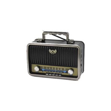 Radio Portabil Retro MD-1909BT, Acumulator Incorporat, Bluetooth, AUX, USB, TF Card, FM/AM/SW, Negru