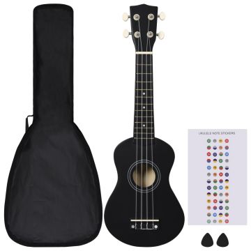 vidaXL Set de ukulele soprano, pentru copii, cu husă, negru, 21