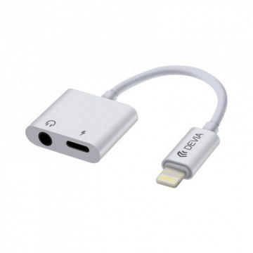 Adaptor Lightning la Lightning + jack 3.5mm T-M Alb, Devia