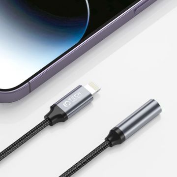 Adaptor TECH-PROTECT UltraBoost, tata Lightning la mama jack 3.5 mm, Negru