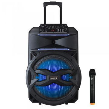 Boxa Portabila Samus KARAOKE 15, Putere 20 W, RMS 55 W, PMPO 700 W, Intrare Aux, USB, TF Card, Fm Radio, Bluetooth, Microfon fara fir, Negru