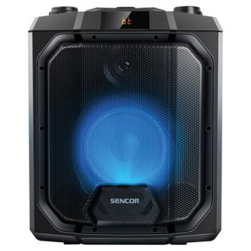 Boxa portabila Sencor Party, 50 W, lumini LED, IPX4, Bluetooth 4.2, jack 3.5 mm, USB, display LED, TWS, Karaoke, Radio FM, acumulator reincarcabil 4000 mAh, Black