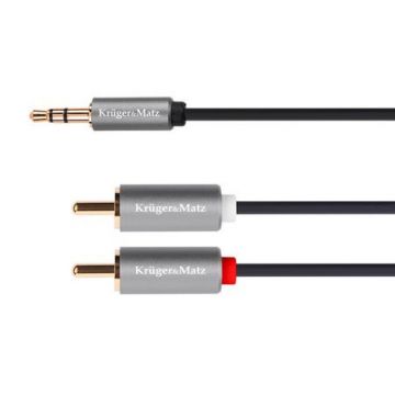 Cablu Kruger&Matz KM 1218, 1 x jack stereo - 2 x RCA, 1 m, Negru