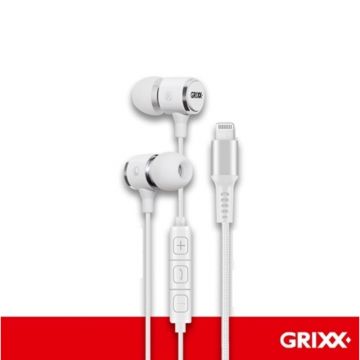 Casti GRIXX - pentru iPhone/iPad/iPod, cu telecomanda si microfon, nylon impletit - albe