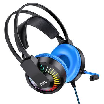 Casti Hoco Joyful Dedicate Gaming, Microfon Omnidirectional, Iluminare RGB, Albastru