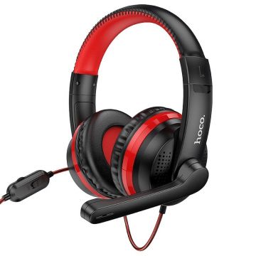 Casti Hoco W103, Dedicate pentru Gaming, Microfon Omnidirectional, Rosu cu Negru - Hoco