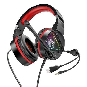 Casti Hoco W104, Dedicate pentru Gaming, Microfon Omnidirectional, Iluminare RGB Graduala, Rosu Casti Hoco W104, Dedicate pentru Gaming, Microfon Omnidirectional, Iluminare RGB Graduala, Rosu