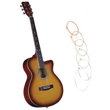Chitara clasica din lemn IdeallStore®, Orange Raven, 95 cm, model Cutaway, portocalie, corzi incluse