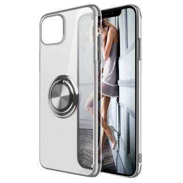 Husa PadForce Crystal-Ring transparenta din silicon cu inel rotativ metalic - iPhone 11, Argintiu