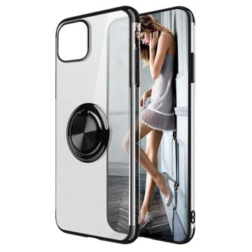 Husa PadForce Crystal-Ring transparenta din silicon cu inel rotativ metalic - iPhone 11, Negru