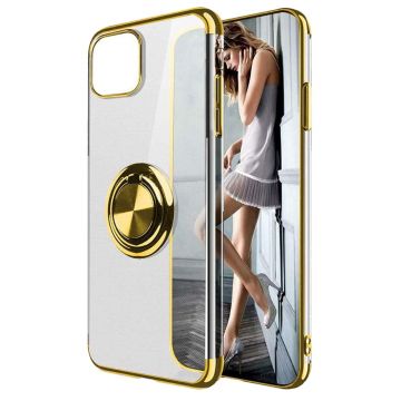 Husa PadForce Crystal-Ring transparenta din silicon cu inel rotativ metalic - iPhone 11 Pro Max, Auriu