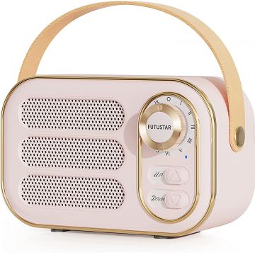 Mini Radio Portabil Retro, Soundvox DW13BT, Acumulator Incorporat, Bluetooth, AUX, USB, TF Card, Roz