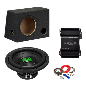 Pachet Subwoofer auto Machete ML 10S 300W + Apocalypse AAP 350.1D ATOM + Kit de cabluri complet