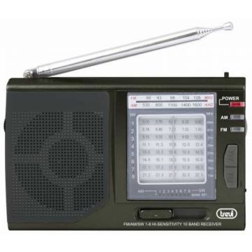 Radio AM/FM Trevi, 120 x 32.6 x 77 mm, 3 V, 2 x AA, Negru