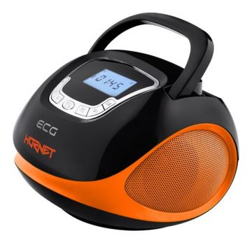 Radio multimedia Ecg Hornet, 2 x 3 W, 1200 mAh, USB, SD, FM, ceas cu alarma, Negru/Portocaliu