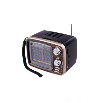 Radio Portabil FM/AM/SW, Bluetooth, Port USB/TF/AUX, Antena Telescopica, Scala Iluminata, Retro TV Box, Maro